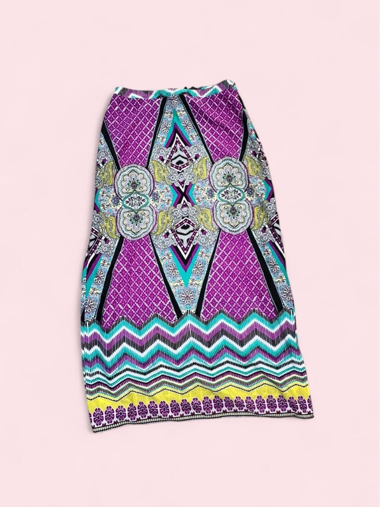 Bisou Bisou Purple Geometric & Floral Sheer Skirt